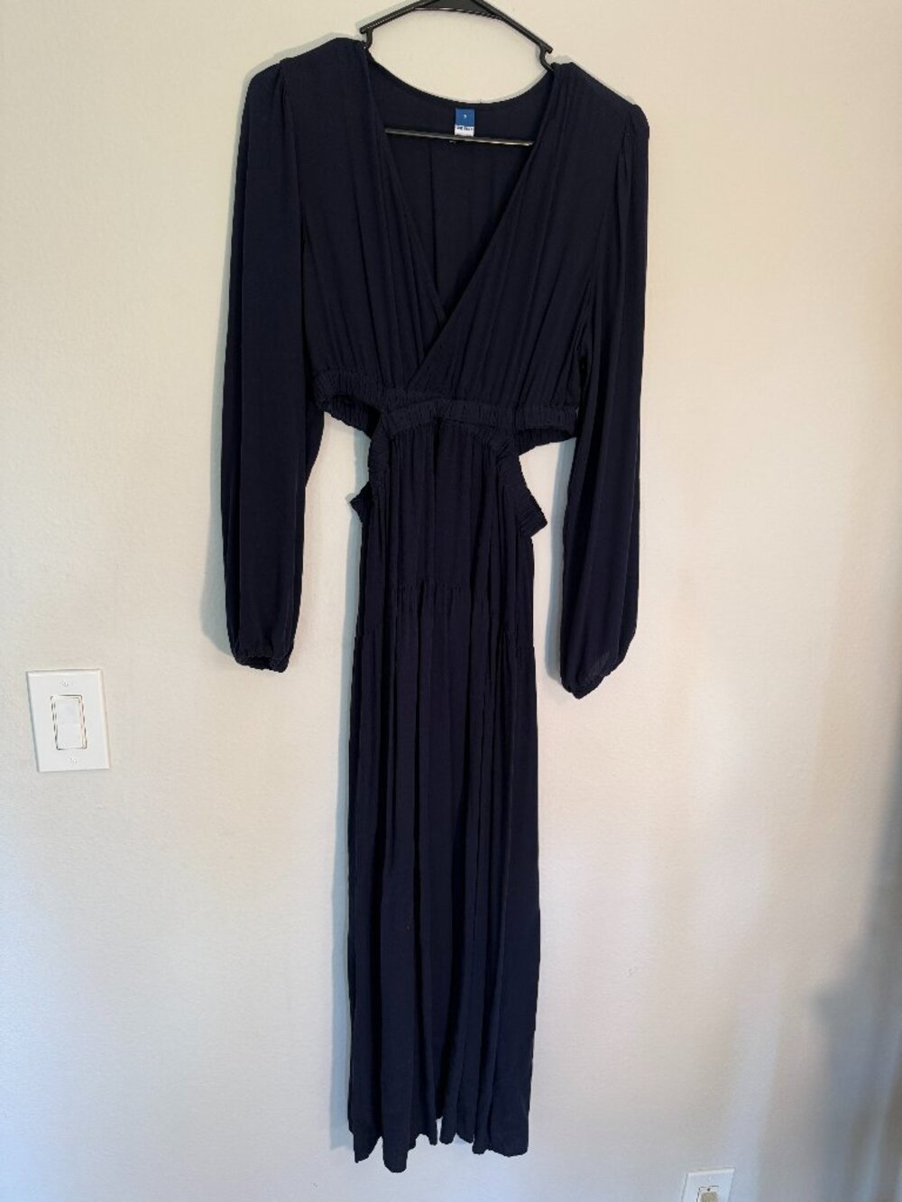 Old Navy Maxi Dress Long Sleeves Cut Out Waist Flowy Navy Blue
